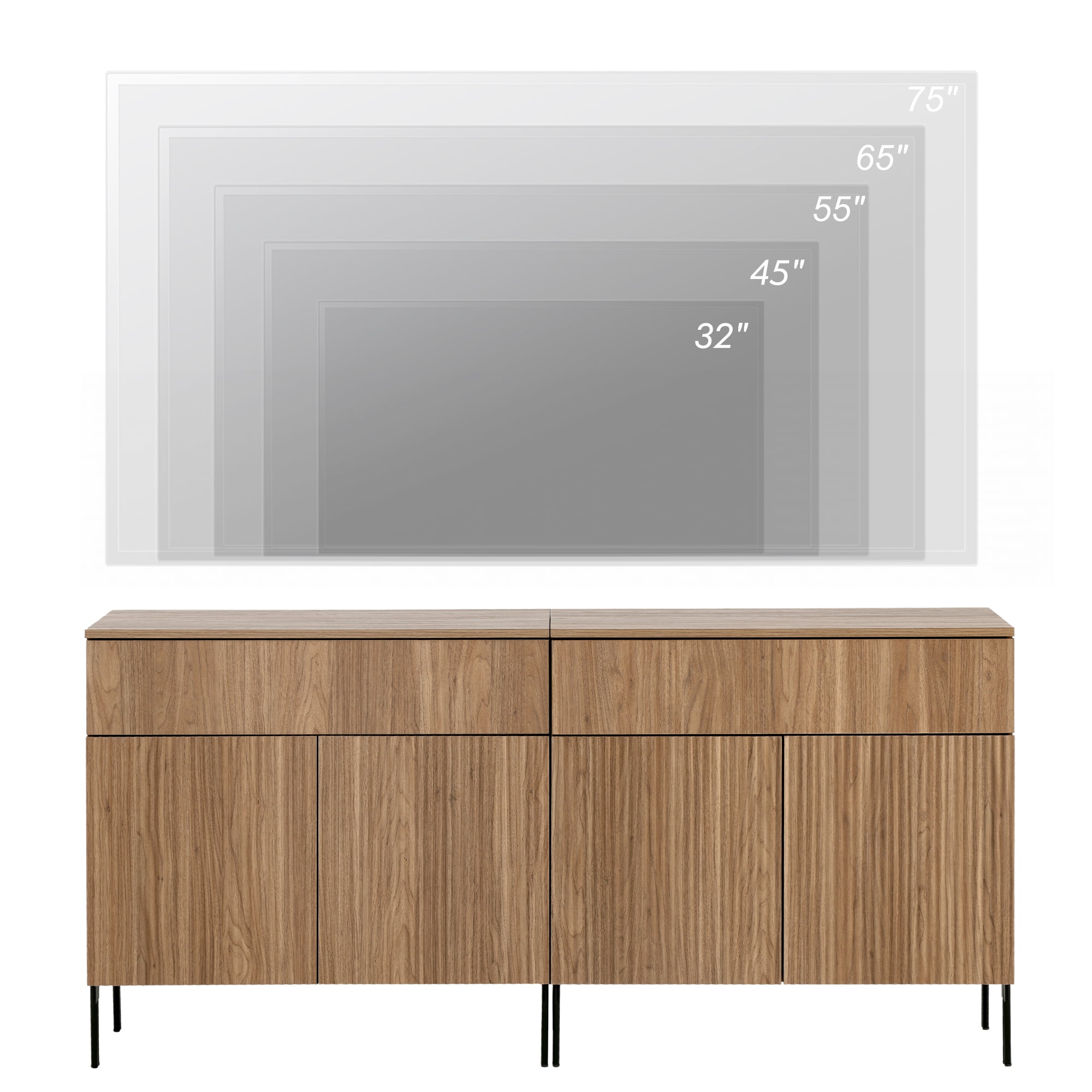 63" Wooden Reeded Sideboard with Doors and Drawers, 2-In-1 Modern Credenza Storage Cabinet for Kitchen, Dining Room
