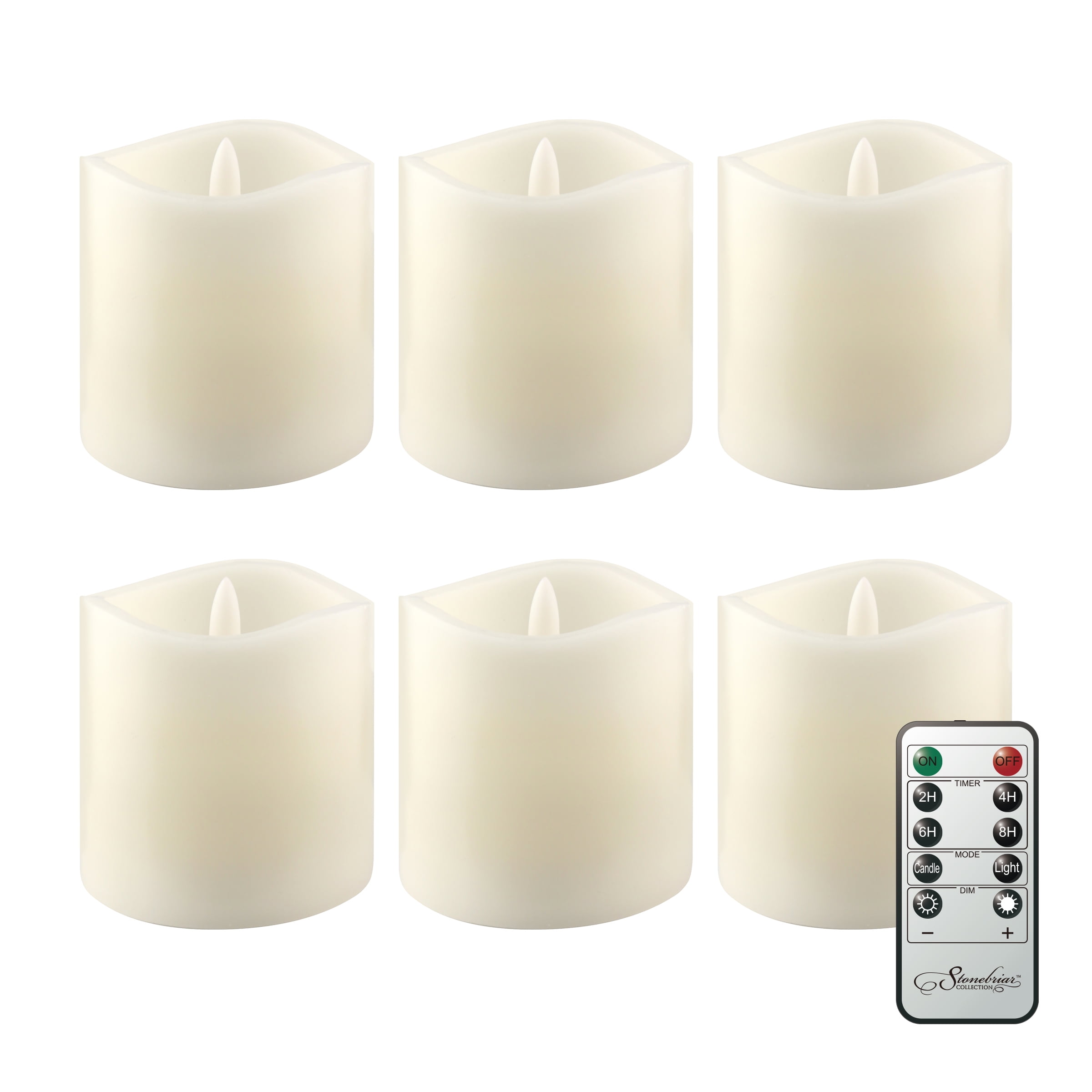 Ivory Wax Moving Wick Flameless Candle Fireless Pillar Timer Remote Set of 3 LED 