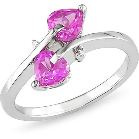 1 Carat T.G.W. Created Pink Sapphire and Diamond Accent Ring in Sterling Silver