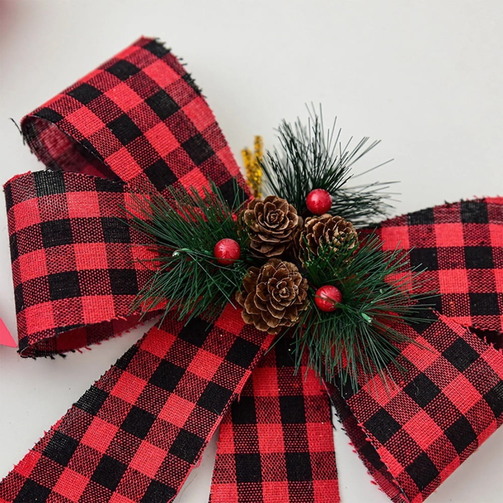 9*12 inch, Large Velvet Christmas Tree Bows, Christmas Bows with Pine Cones Pine Needles, Large Christmas Bows for Tree Wreath Stairs Railing Fireplace Indoor Decor
