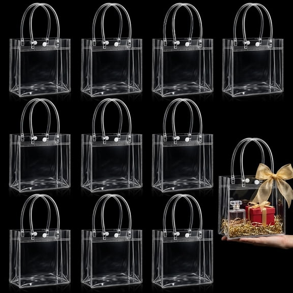 11PCS Transparent Gift Bags with Handles -Clear Party Favor Bags,for Bachelorette, Valentines, Mother's Day, Christmas, Wedding, Birthday/5.9x6.3x2.7 Inch
