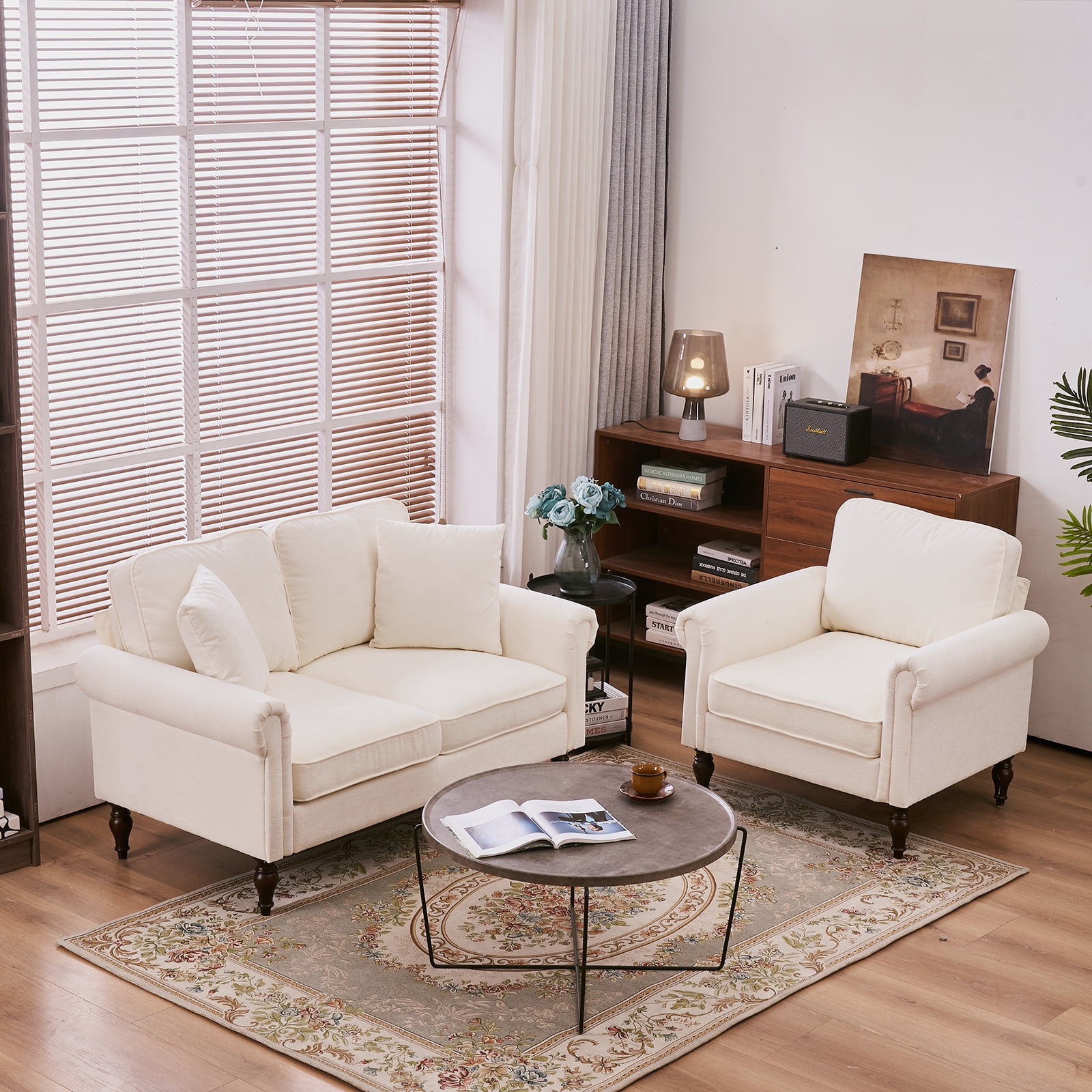 Ktaxon 2 Pieces Sofa Set with Single Accent Sofa, Loveseat for 3 Person