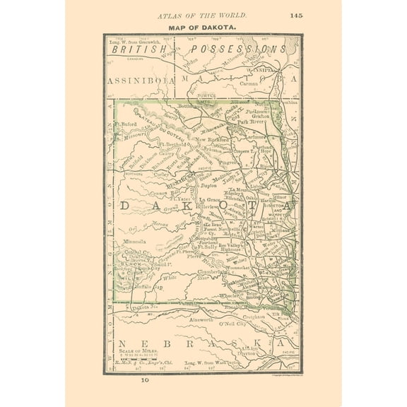 Historic State Map - Dakota - Alden 1886 - 23 x 33.84 - Vintage Wall Art