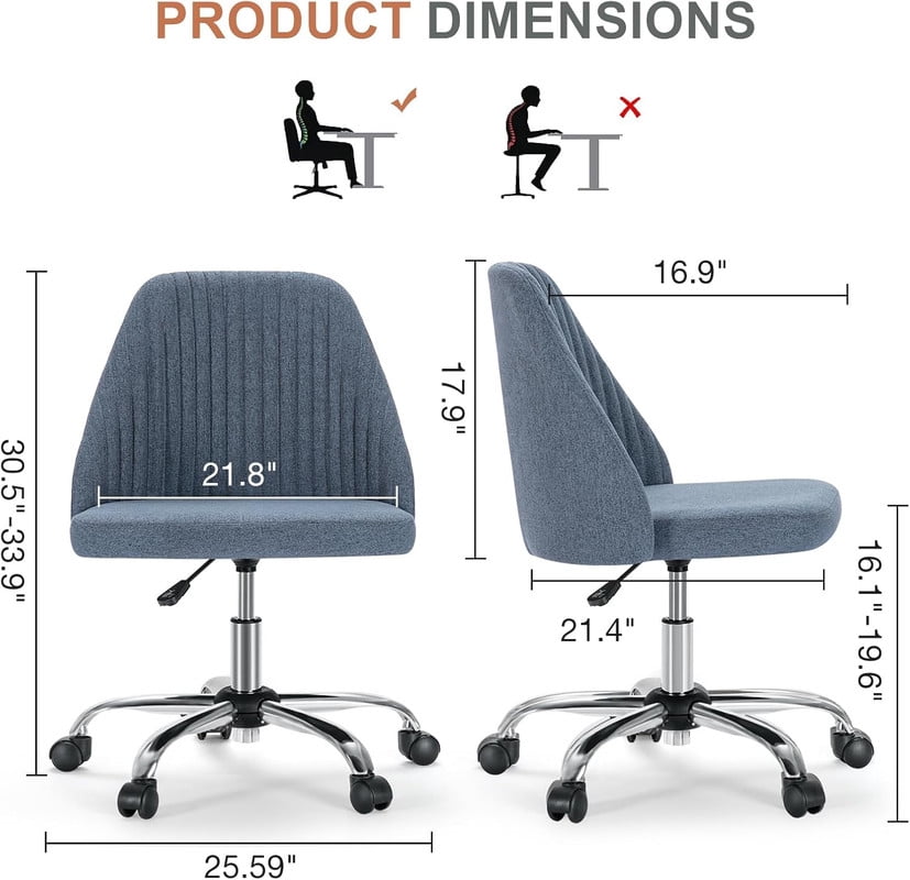 Sybels Modern Office Chair: Armless Swivel Desk Chair with Wheels, Adjustable Height Rolling Task Chair for Home, Dorm，Blue