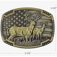 thumbnail image 2 of Deer Buck Hunting Scene Woods Belt Buckle Hunter USA Flag Bronze finish, 2 of 6