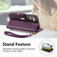 thumbnail image 3 of Decase Anti-Scratch PU Leather Wallet Case Compatible with Samsung Galaxy S24 FE,Shockproof Magnetic Buckle Hybrid Case Cover with Zipper Pocket Credit Card Slot Cash Slot Wrist Strap Lanyard,Purple, 3 of 12