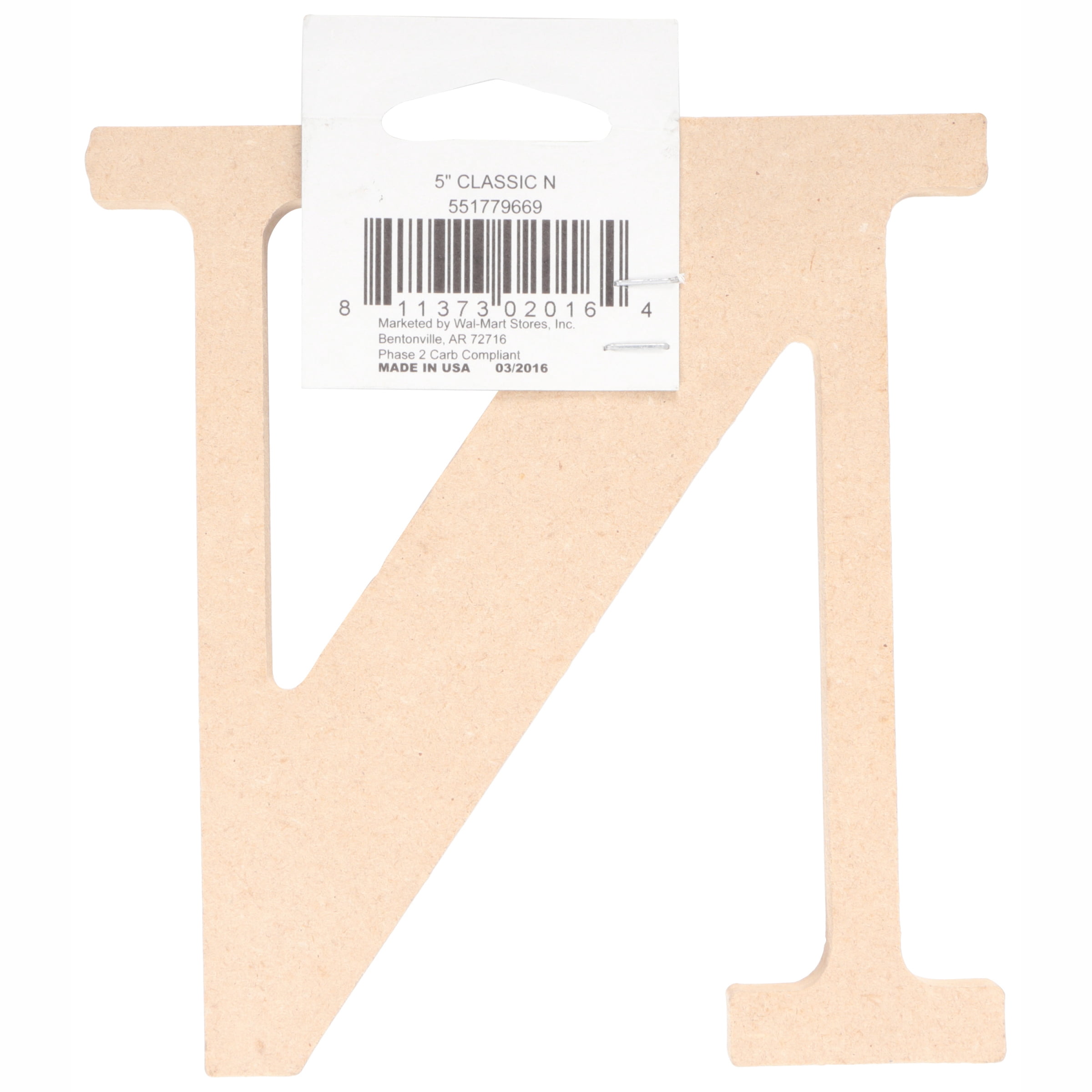 Unfinished Wood 5" Classic Font Letter N