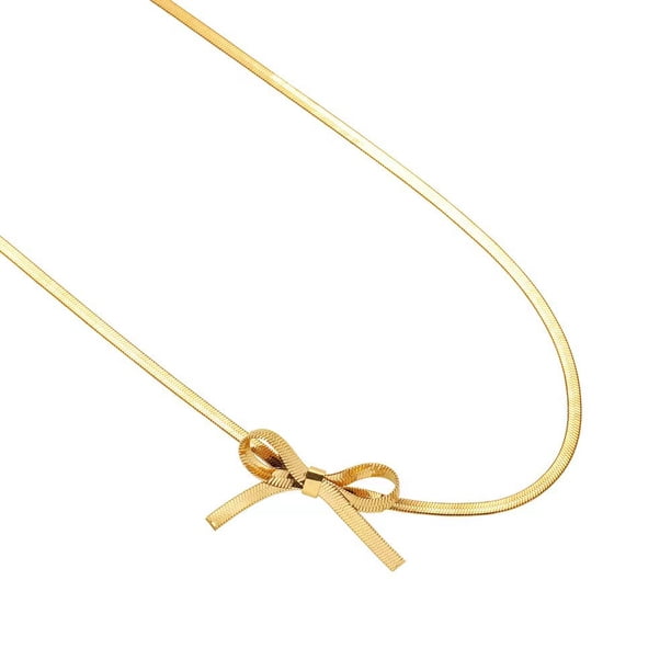 2 piezas de gargantilla con lazo para mujer, colgante + pulsera, collares con colgante de lazo chapados en oro simples para mujer