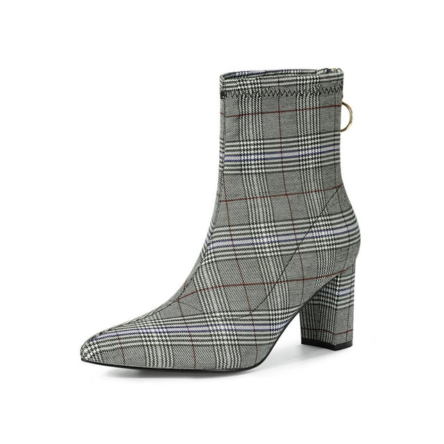 Unique Bargains Bottines à Talons Blocs à Bout Pointu avec Fermeture Éclair pour Femmes
