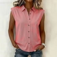 thumbnail image 2 of ClodeEU Women's Striped V Neck Cap Sleeve Button Down Shirt,Casual Summer Collared Blouse Red,Women's Plus S, 2 of 8
