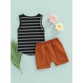 thumbnail image 5 of Baby Boys Summer Outfit Sets Sleeveless O Neck Striped Vest + Solid Color Drawstring Shorts 0-24 Months, 5 of 9