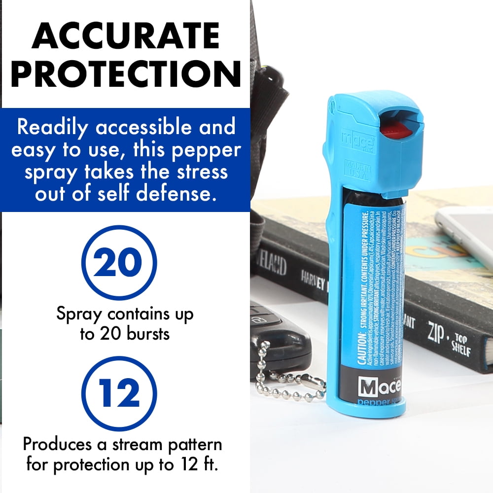 Mace Brand PepperGard Pepper Spray, Max Strength OC Pepper Formula with UV Detection Dye & Key Chain, Blue (1-Pk)
