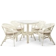 thumbnail image 2 of Pelangi Dining Set of 4 Natural Rattan Wicker Armchairs w/Cream Cushion and Dining Round Table Glass Top, White Color, 2 of 6