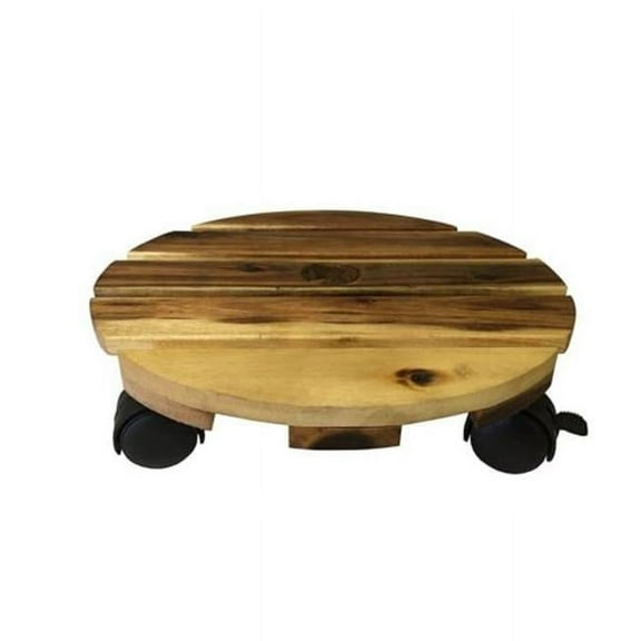 12 in. Round Wood Plant Caddy with 4 Casters