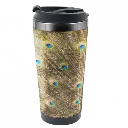 

Feather Travel Mug Close up Layout of a Tail Steel Thermal Cup 16 oz by Ambesonne