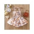 thumbnail image 3 of Toddler Baby Girls Summer Romper Flowers Ruched Dress Spaghetti Straps One-Piece Snap Triangle Bottom Jumpsuit for Infant Kids, 3 of 8