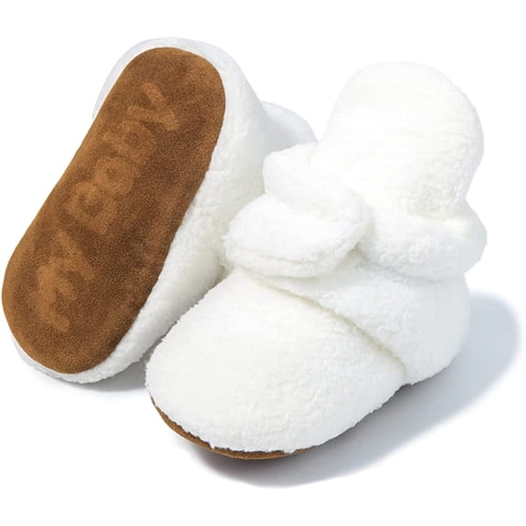 Newborn Infant Baby Girl Boy Cotton Booties Stay On Sock Slippers Soft Bedroom Shoes Non-Skid Ankle Boots With Grippers Toddler Crib Warm Shoe First Walker Birthday Shower Gift