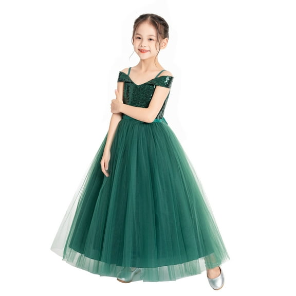 Ekidsbridal Sequins Off the Shoulder Flower Girl Dresses Communion Baptism Evening Formal Party Gown 322 6