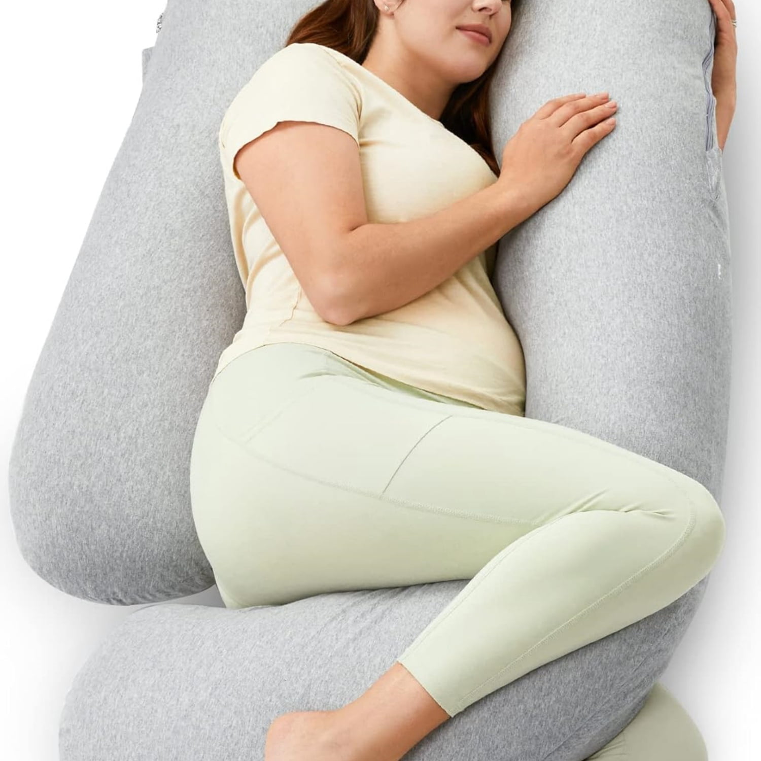 Shaped Pregnancy Pillows with Cotton Removable Cover, 57 Inch Full Body Pillow Maternity Support, Must Have for Pregnant Women, Hatha Grey