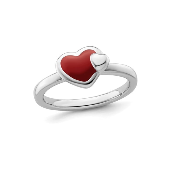 Gem & Harmony Sterling Silver Polished Red Enameled Heart Ring for Women