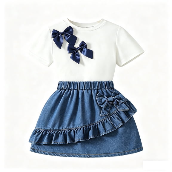 ZXLBBD Girls' Matching Outfit 2 Piece Cute Casual T Shirts and Ruffle Hem Skorts Summer Soft Breathable Comfort Clothing Sets,White,Size 4 Y-5 Y