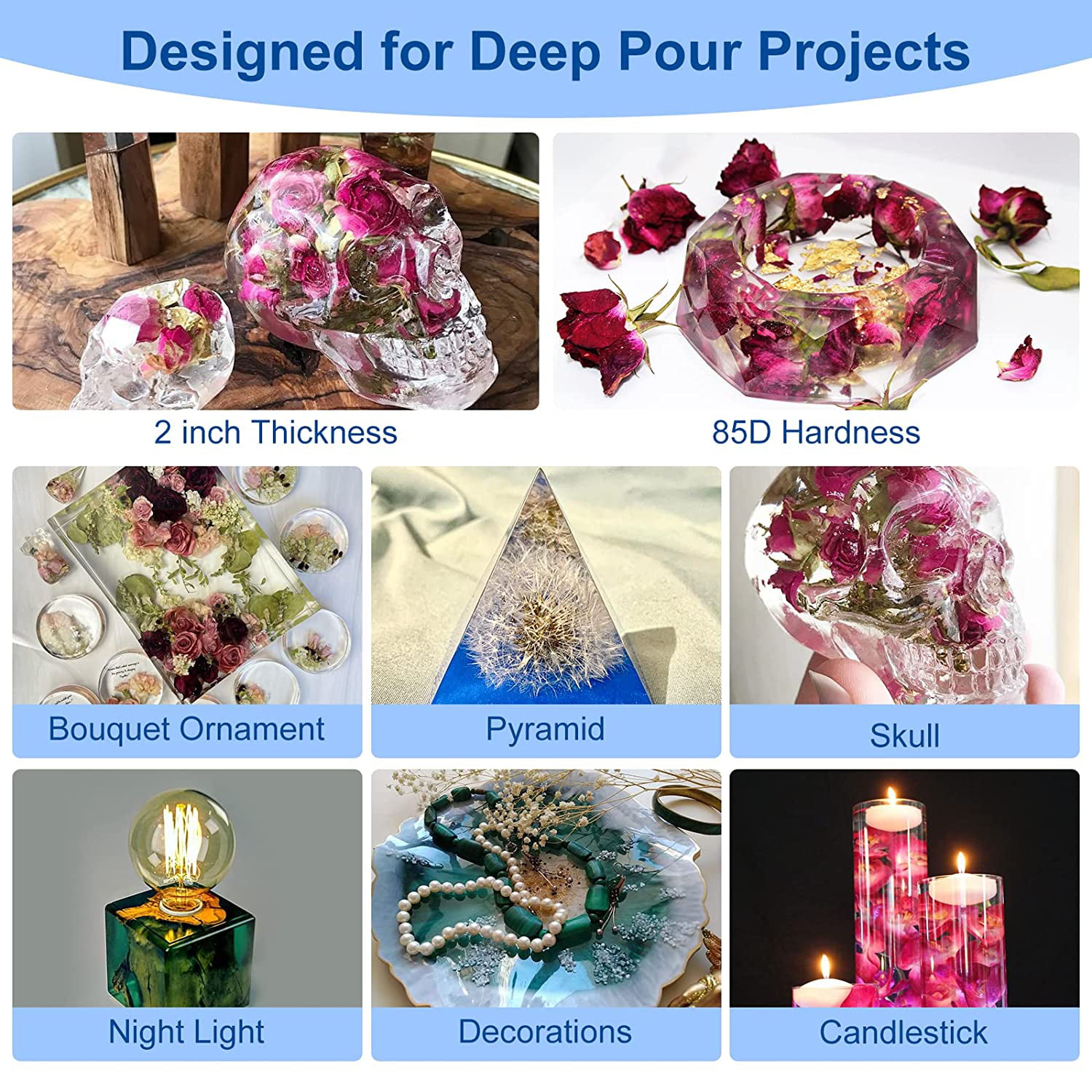 Teexpert Deep Pour Epoxy Resin, Epoxy Resin Kit for 2-4 Pour Depths, Crystal Clear & High Gloss, Bubble-free Casting Resin for Flower Preservation, R