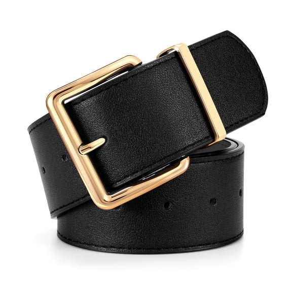 Lohol Women's Wide Thick Leather Belt with Big Gold Buckle, Chunky Fashion Belt for Dresses