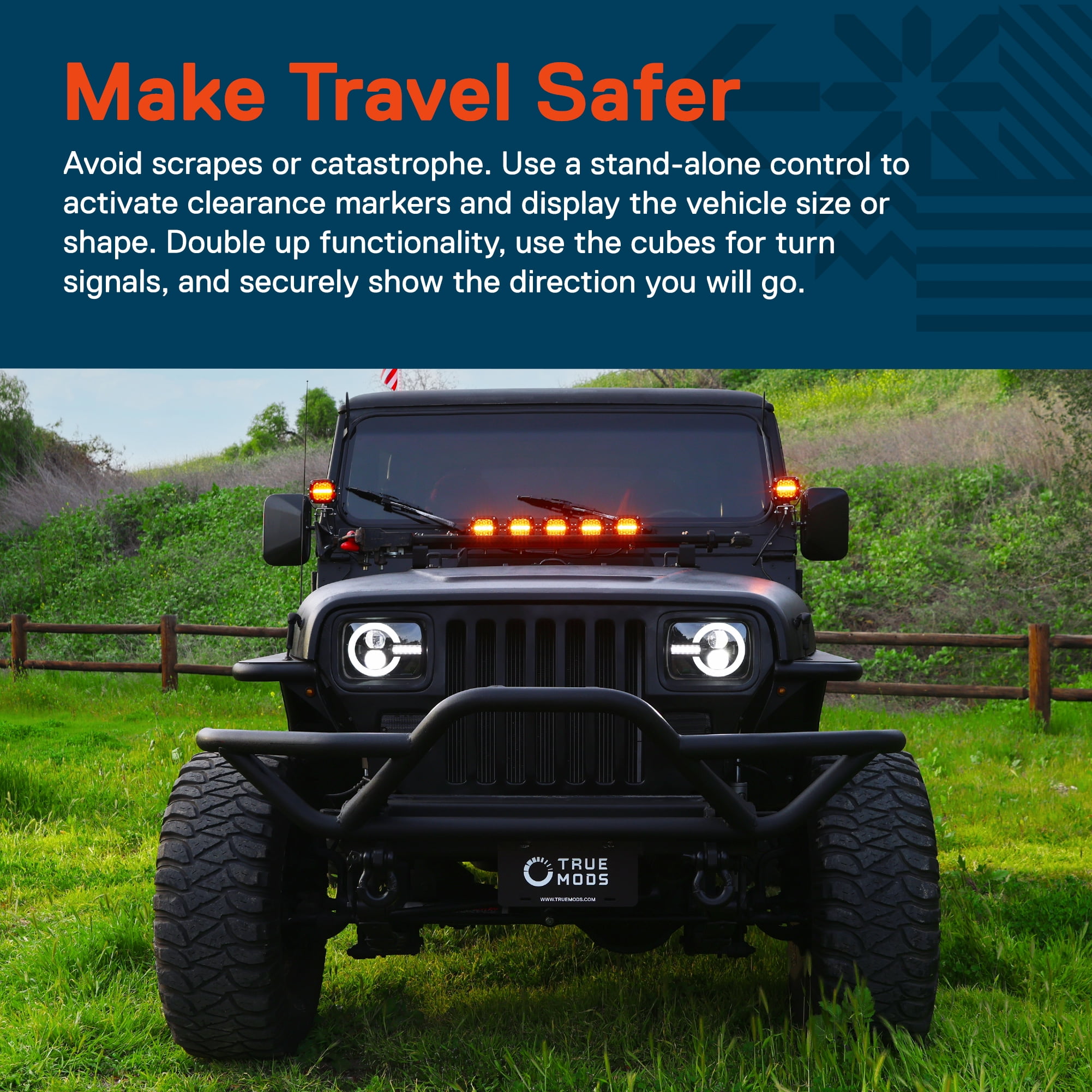 TRUE MODS 3" 120W Amber LED Pods Offroad Driving Ditch Light Cube [Amber Turn Signal Marker Light] Off-Road Fog Lights for UTV ATV Jeep Wrangler Truck Pick-Up Auto - Black