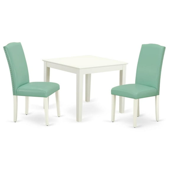 East West Furniture Oxford 3-piece Wood Dining Set in Linen White/Pond