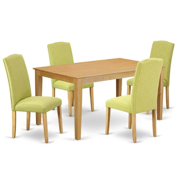 East West Furniture Capri 5-piece Wood Dining Set in Oak/Limelight