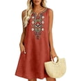 thumbnail image 4 of Yutgune Cotton Linen Plus Size Dress for Women Sleeveless Embroidered V Neck Boho Mini Sundress, 4 of 9