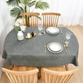 thumbnail image 3 of Faux Linen Oval Tablecloth Heavy Duty Wrinkle Resistant Fabric Table Cloths 60 x 102 Inch Charcoal Farmhouse Rustic Table Cover for Kitchen Dining Indoor Outdoor Tabletop Decoration, 3 of 6