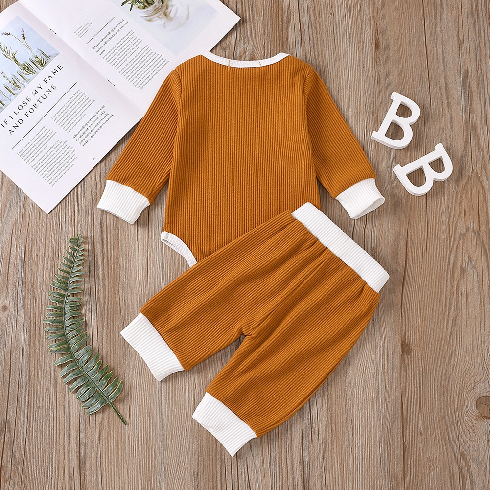 Chenyin 0-24M Boys Girls Bodysuit 2PCS Set for Baby Infant Cotton Onesies Fall Winter Warm Romper Solid Color Jumpsuit Pajamas Outfit