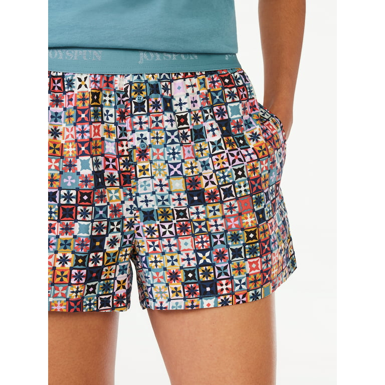 Joyspun Women's Woven Print Boxer Sleep Shorts, Sizes S to 3X