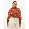 ELOQUII Elements Women's Plus Size Folk Print Ruffle Top