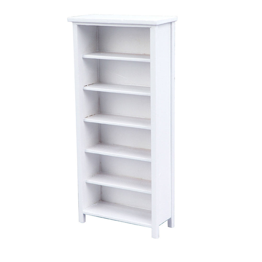 Vertical Bookcase Model White Home Decor Wooden Household Tiny Furniture Miniature Bookshelf