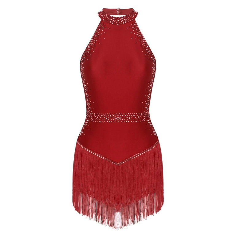 Lejafay Women's Fringed Tassel Dance Dress Halter Neck Latin