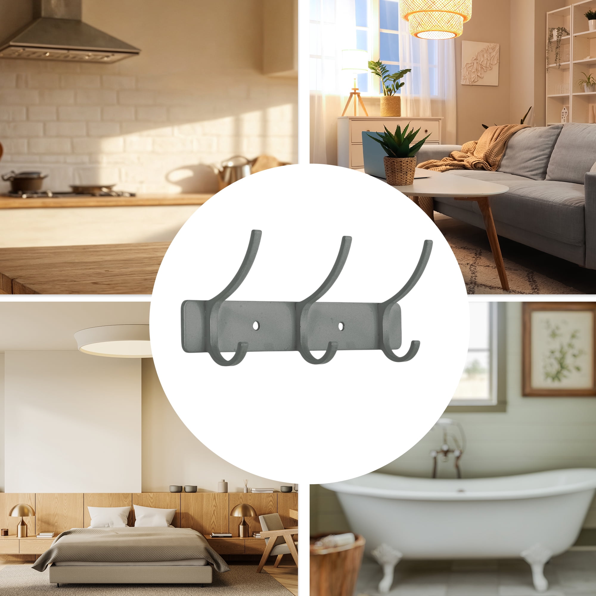 Unique Bargains Coat Rack Wall Mount Hook Light Gray 6.9x1.2x6