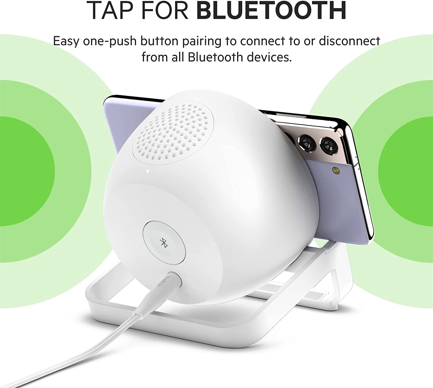 Belkin Quick Charge Wireless Charger + Bluetooth Speaker - Qi-Certified Charger Stand for iPhone, Samsung Galaxy & More - Charge While Listening to Music, Streaming Videos, & Video Calling - White