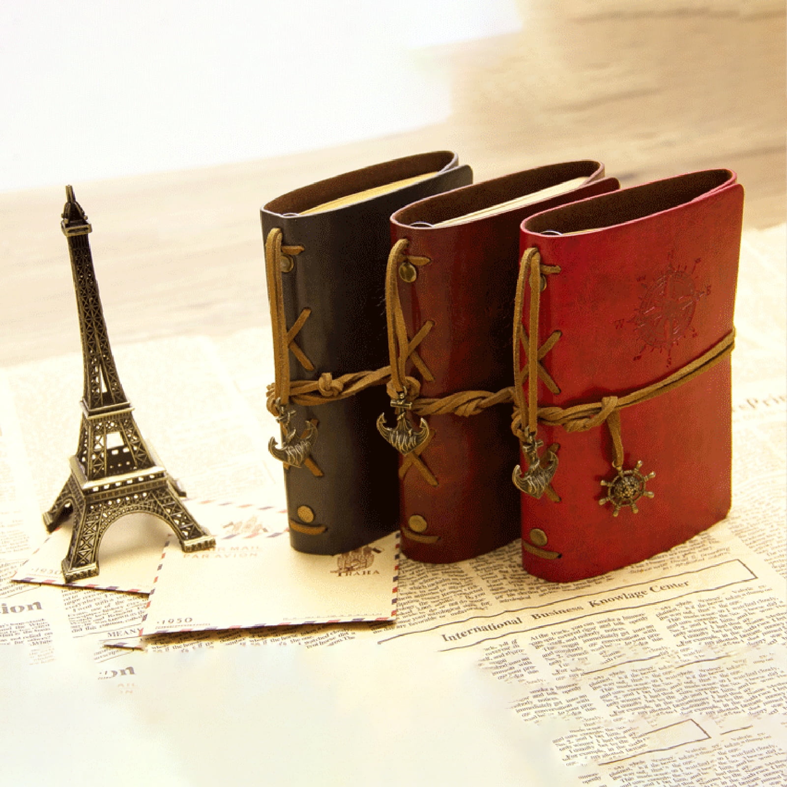 Yesbay Retro Anchor Faux Leather Cover Notebook Journal Diary Blank String Nautical,Notebook-Dark Green