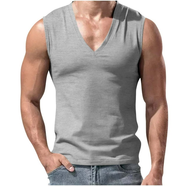 Mrzvby Summer Tank Tops for Men Sleeveless V-Neck Workout Muscle Pullover Shirts Breathable Gym Athletic Sports Vest T-Shirts