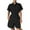 Black, variant on Summer Boho Overalls for Women 2025 Elastic Waist Short Sleeves Cuffed Wide Leg with Lapel Solid Color Waistband Rompers Jumpers with Pockets