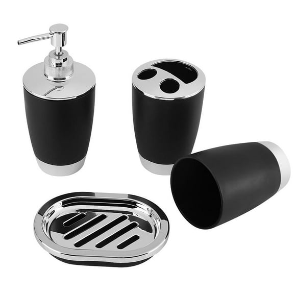 Qiilu Soap Dispenser, Bathroom Suit Accessories,4Pcs/Set Bathroom Suit Accessories Includes Cup Toothbrush Holder Soap Dish Dispenser