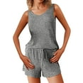 thumbnail image 2 of Xysaqa Women's 2 Piece Pajama Set Comfy Ribbed Knit Loungewear Sleeveless Tank Top Drawstring Elastic Waist Shorts Lounge Set for Women Fashion Sleepwear S-Xxl Dark Gray Xl, 2 of 6