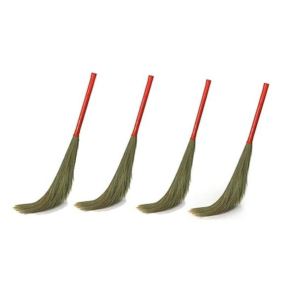 Hari Ram Gulab Rai Clean Sweep Floor Broom | Natural Soft No Dust Grass Jhadu | Pack Of 4 - Plastic Handle With Raver Grass Jadoo, Multiple Use For Home, Pantry & Office Cleaning | No Dust Broom