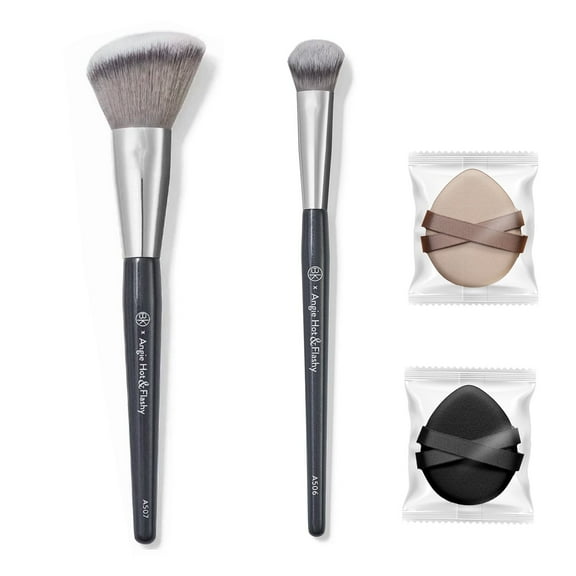 Pozyie BK Beauty Brush Set - A506, A507 Concealer Brush, Angled Blush Brush - Two Essential Makeup Brushes with Powder Puff for a Flawless Look