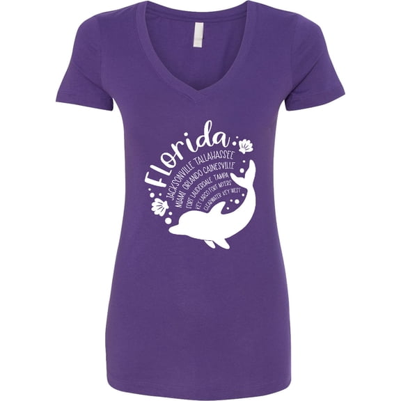 Inktastic Florida Cities with Dolphin Women's V-Neck T-Shirt