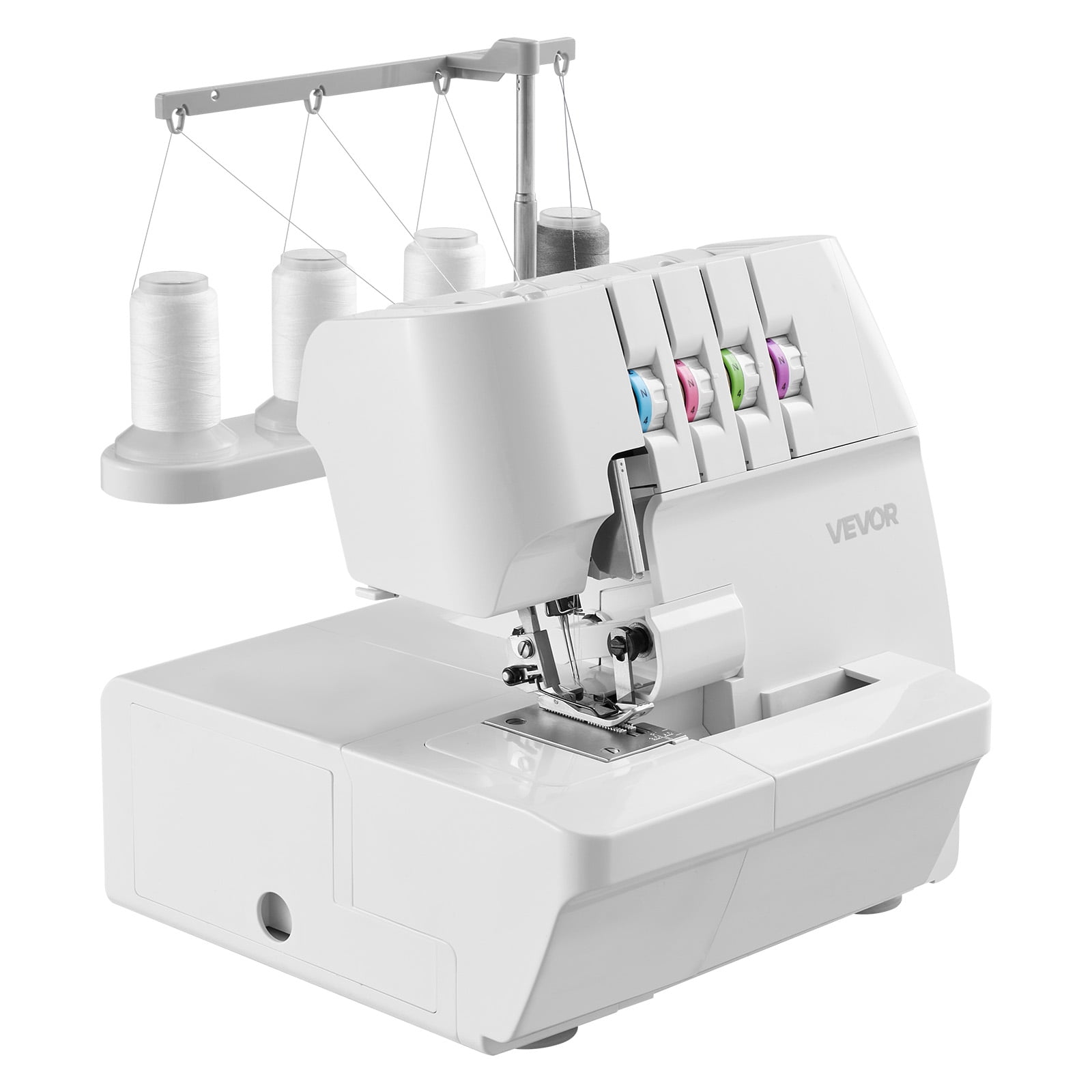 VEVOR Serger Overlock Sewing Machine, 1250 Stitches Per Minute, 2-3-4 Thread Capability, 0.7-2 Adjustable Differential Feed, with Free Arm and LED Light, Sewing Machine for Various Fabrics, White