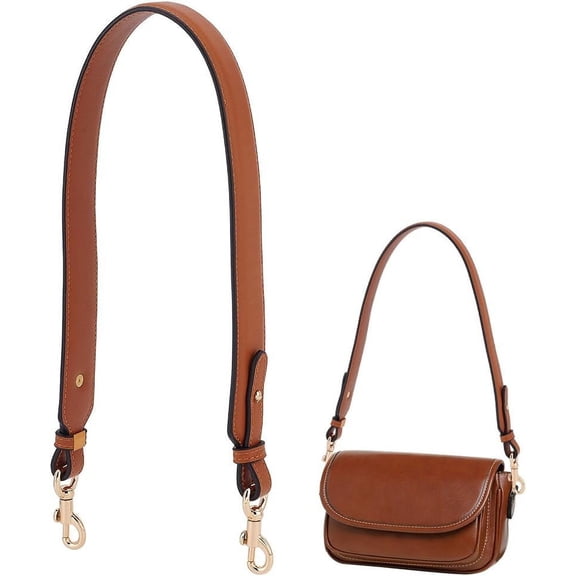 Leather Replacement Shoulder Strap 28.5 Inch (72.5cm) Purse Strap 1.4 Inch Wide Short Bag Strap with Golden Metal Clasps for Women DIY Underarm Bag Crossbody Shoulder Bag Handbag Brown