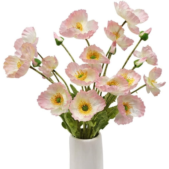 yeacher Artificial Silk Poppy Flowers for Wedding Decor, Home Decoration - 6 Pieces, Pink, 59cm Tall with Large and Small Blooms